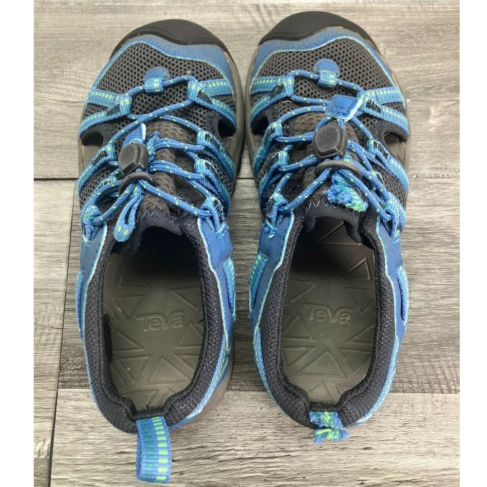 Teva Kids Blue Green Closed Toe Sport Sandals Bungee Water Hiking Shoes Size 12